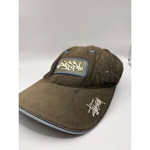 Vintage 90s Stussy Elastic Cap Hat Size Small-Medium Moss Green Embroidered